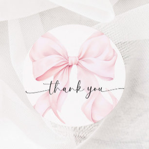 Sticker Rond Mariage avec un Nœud Rose
