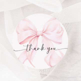 Sticker Rond Mariage avec un Nœud Rose