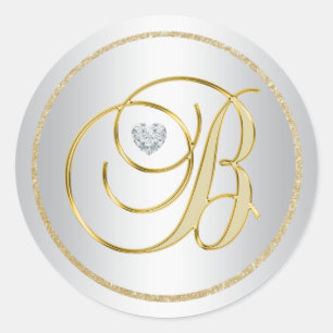 Sticker Rond Mariage "B" sur mesure Elegant Silver Gold