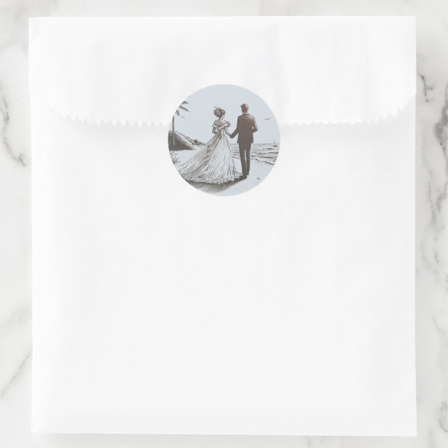 Sticker Rond Mariage Beach Couple (Sac)