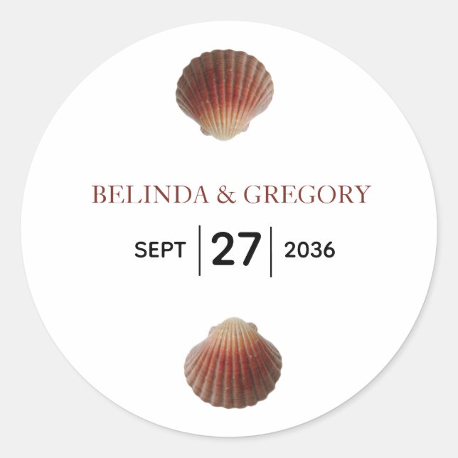 Sticker Rond Mariage Beach Seashell Clams (Devant)