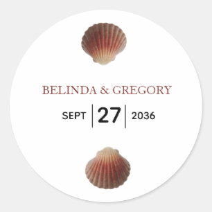 Sticker Rond Mariage Beach Seashell Clams