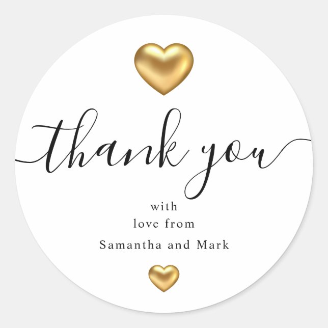 Sticker Rond Mariage blanc simple et moderne Gold Heart (Devant)