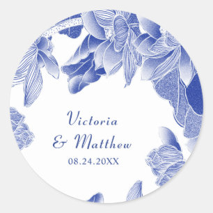 Sticker Rond Mariage bleu blanc classique et moderne