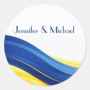Sticker Rond Mariage Bleu Cobalt et Jaune Citron