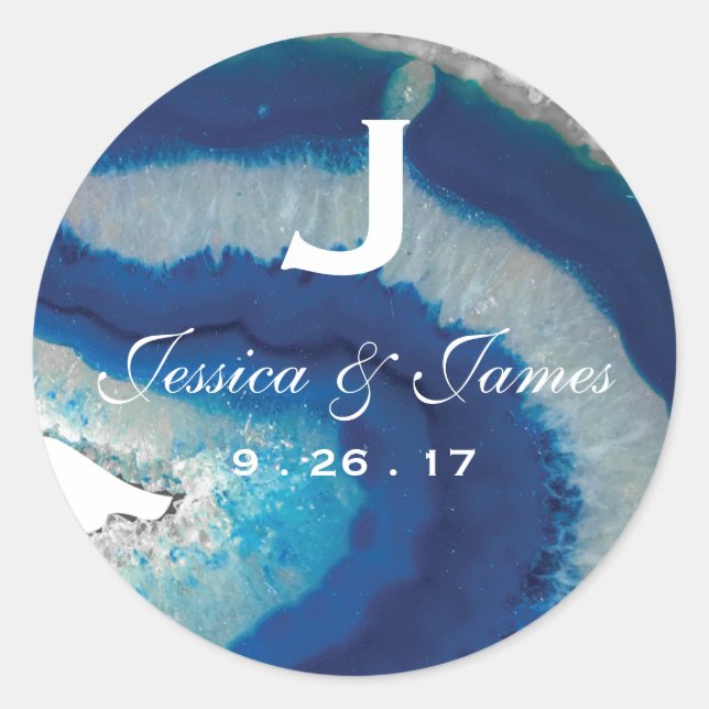 Sticker Rond Mariage bleu de la marine Monogramme Date | Porte (Devant)