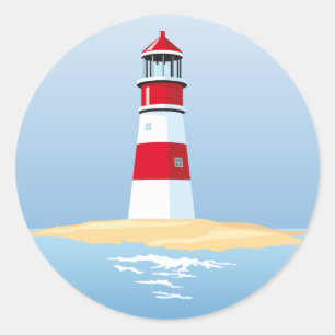 Sticker Rond Mariage bleu d'été de la plage du phare nautique