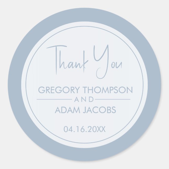 Sticker Rond Mariage bleu et blanc Dusty moderne Favoriser (Devant)