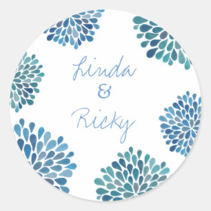 Sticker rond Mariage bleu fleur pétale éclater