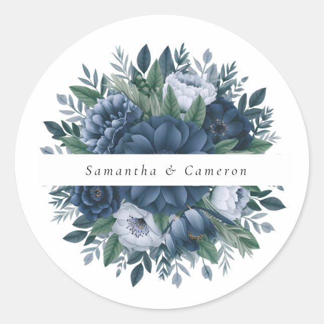 Sticker Rond Mariage bleu marine et bleu clair élégant (Devant)