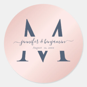 Sticker Rond Mariage bleu marine Monogramme Enveloppe Phoques