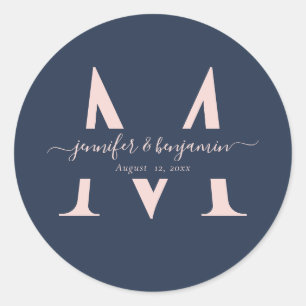 Sticker Rond Mariage bleu marine Monogramme Enveloppe Phoques