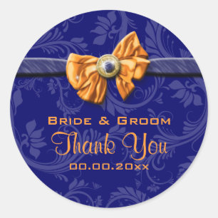Sticker Rond Mariage bleu orange de la marine "merci"