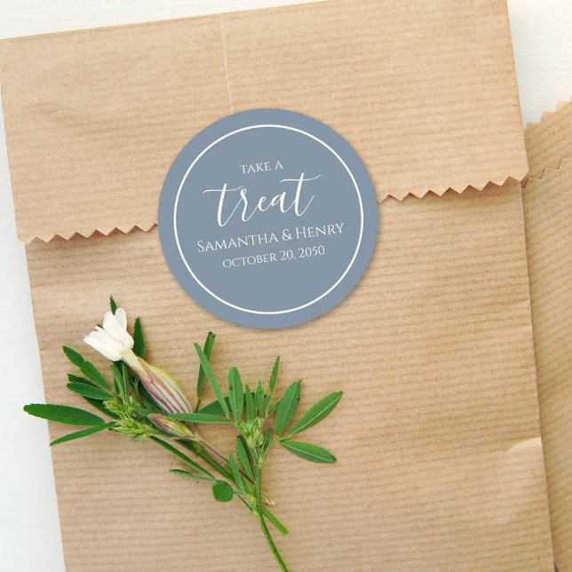 Sticker Rond Mariage Bleu Poussiéreux Écriture Simple Calligrap (Créateur téléchargé)