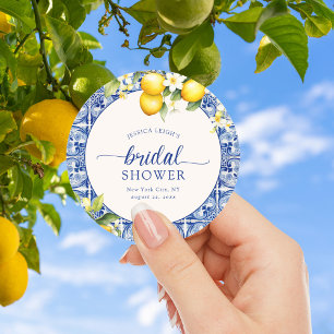 Sticker Rond Mariage Blue Méditerranée Citrons