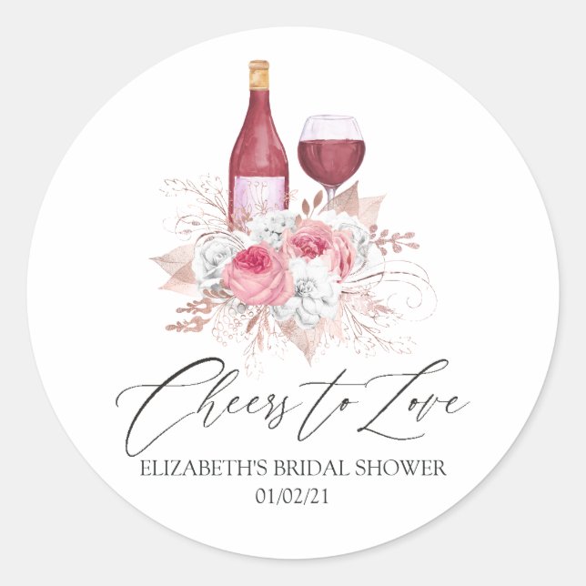 Sticker Rond Mariage Blush Rose Floral Dégustation de Vin (Devant)