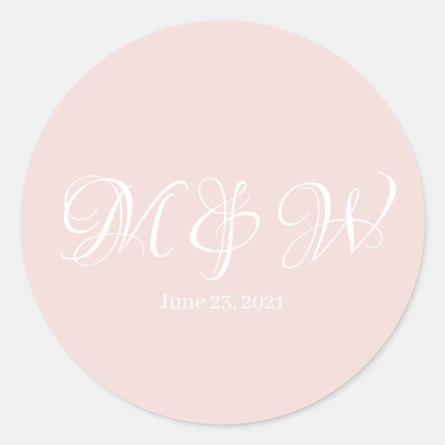 Sticker Rond Mariage blush rose monogramme script élégant perso (Devant)