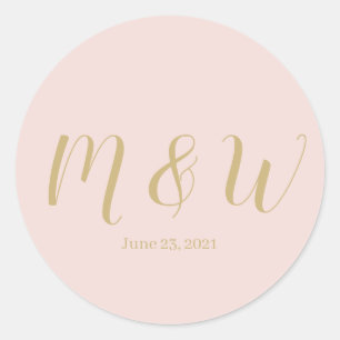 Sticker Rond Mariage blush rose script monogramme chic faveurs