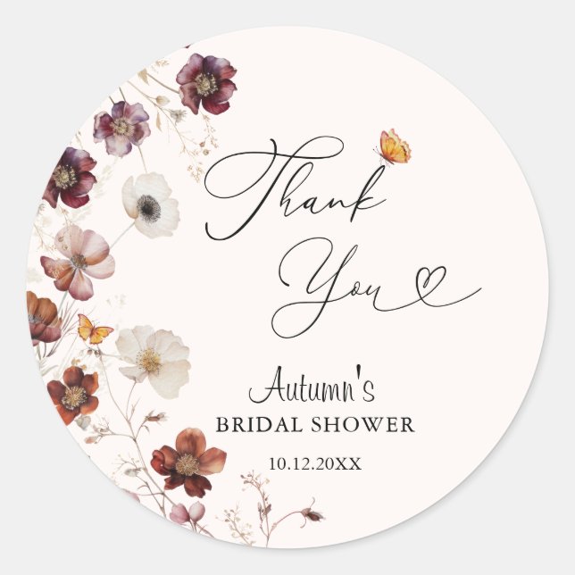 Sticker Rond Mariage Bohème Automnal Fleurs Shower  (Devant)
