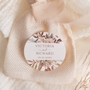 Sticker Rond Mariage Bohème Automnal Fleurs Terracotta Rouille