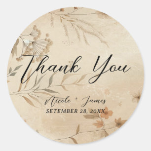 Sticker Rond Mariage Bohème Botanique Floral Délicat Vintage