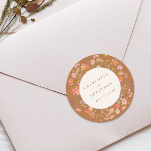 Sticker Rond Mariage Bohème Chic Floral d'Automne