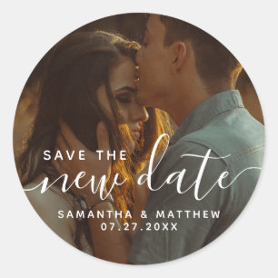 Sticker Rond Mariage Bohème Moderne Enregistrer La Date 