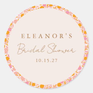 Sticker Rond Mariage Bohème Rose Orange Floral Douce Personnali