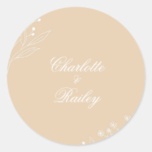 Sticker Rond Mariage Boho Floral Blanc Beige Corner