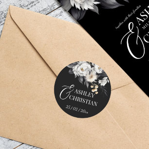 Sticker Rond Mariage boho noir et blanc