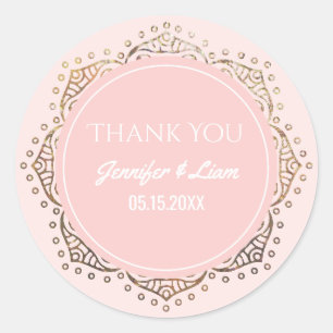 Sticker Rond Mariage Boho Rose Merci Favor