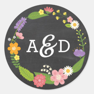 Sticker Rond Mariage Boho Woodland Wreath
