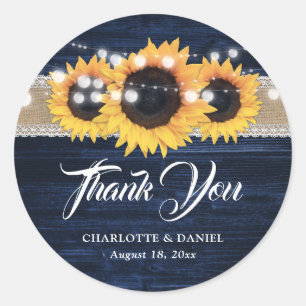 Sticker Rond Mariage Bois Toile Bleu Nuit Tournesol