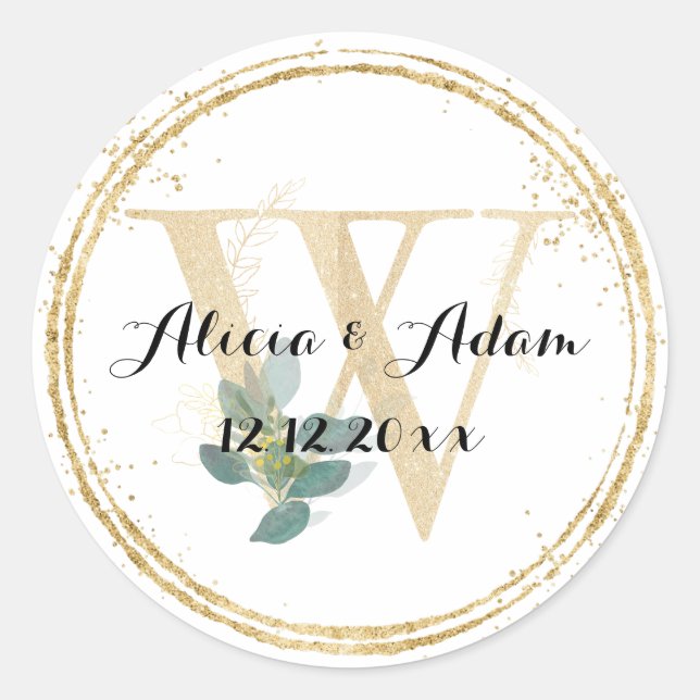 Sticker Rond Mariage bordure or Monogram W (Devant)