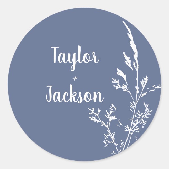 Sticker Rond Mariage botanique bleu (Devant)