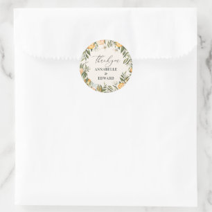 Sticker Rond mariage botanique d'agrumes d'orange merci pour