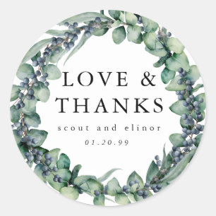 Sticker Rond Mariage botanique Eucalyptus Faveur