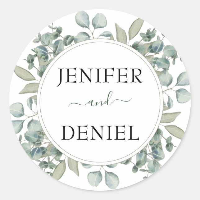 Sticker Rond Mariage botanique Eucalyptus Greenery (Devant)