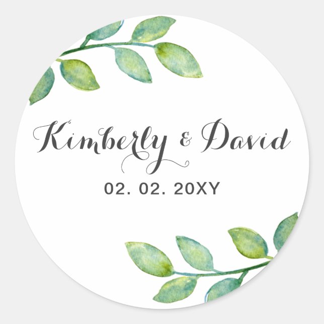 Sticker Rond Mariage botanique Feuille de verdure (Devant)