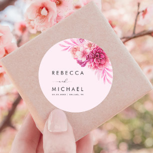Sticker Rond Mariage botanique floral rose chaud vibrant
