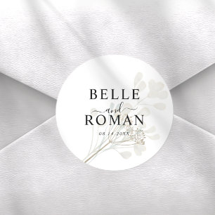 Sticker Rond Mariage Botanique Minimaliste Blanc & Beige