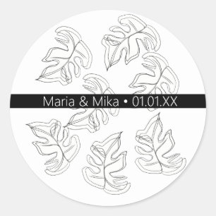 Sticker Rond Mariage botanique noir de Monstera