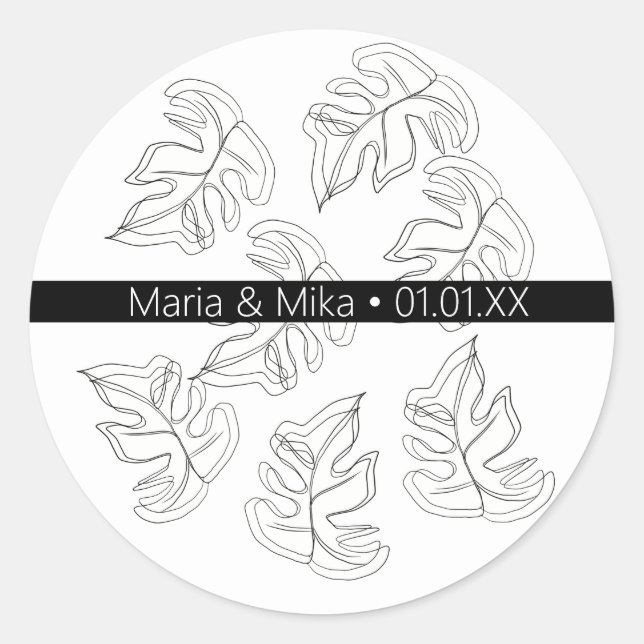 Sticker Rond Mariage botanique noir de Monstera (Devant)