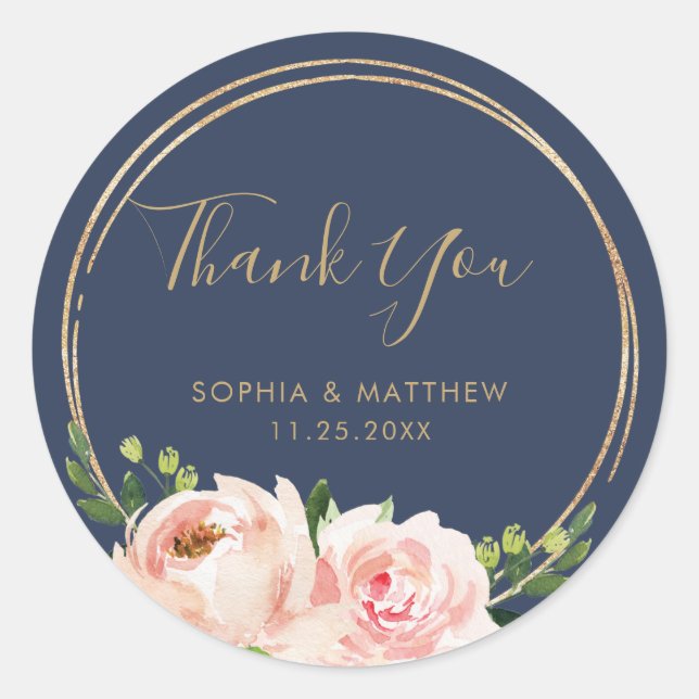 Sticker Rond Mariage botanique rose floral Favoriser Marine Gol (Devant)