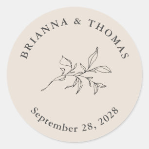 Sticker Rond Mariage botanique simple beige