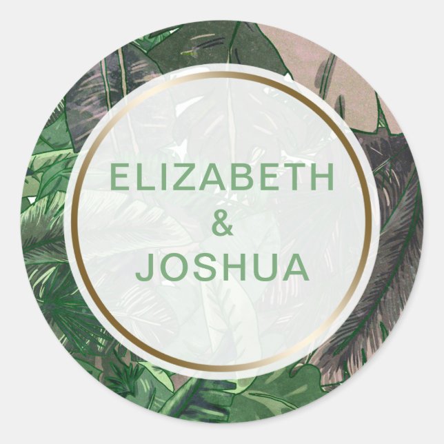 Sticker Rond mariage botanique tropical feuille (Devant)
