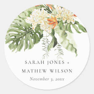 Sticker Rond Mariage botanique vert orange tropical