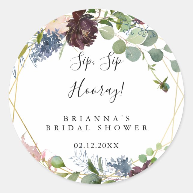Sticker Rond Mariage Burgundy Gold Sip Sip Hooray (Devant)