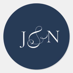 Sticker Rond Mariage Calligraphie Bleu Nuit Ivoire Classique