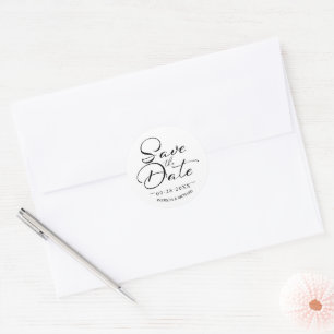 Sticker Rond Mariage Calligraphié Chic Enregistrer La Date